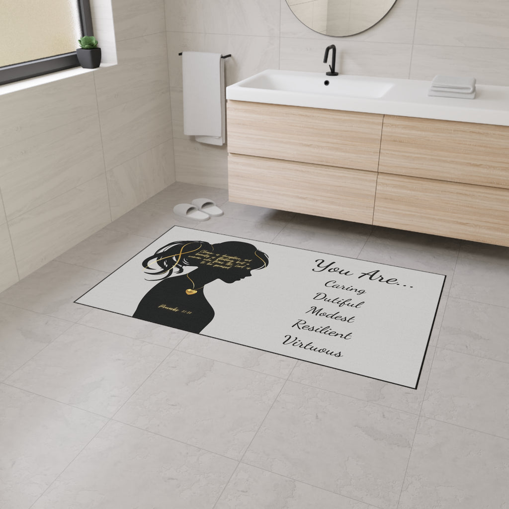 'You Are': Gold Heart — Proverbs 31 Woman Floor Mat