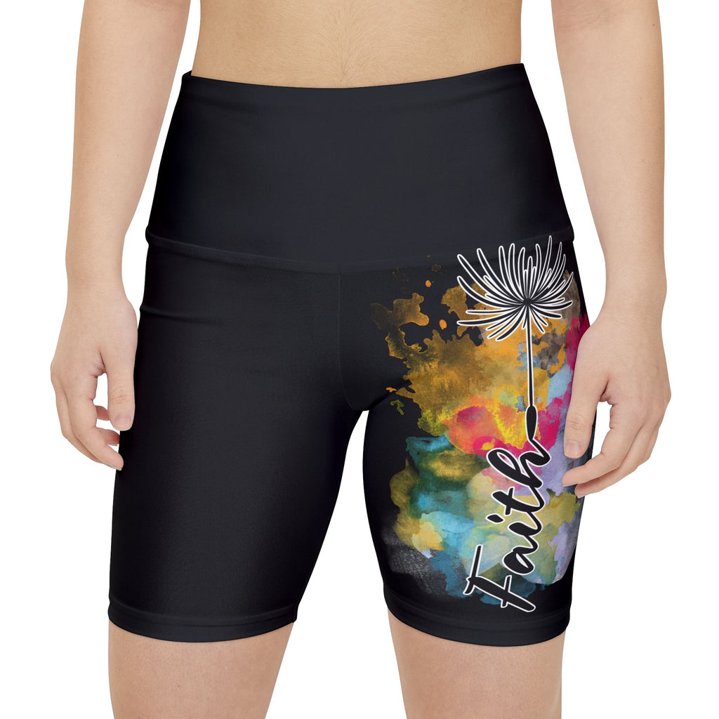 'Faith' Dandelion Black — Women's Workout Shorts