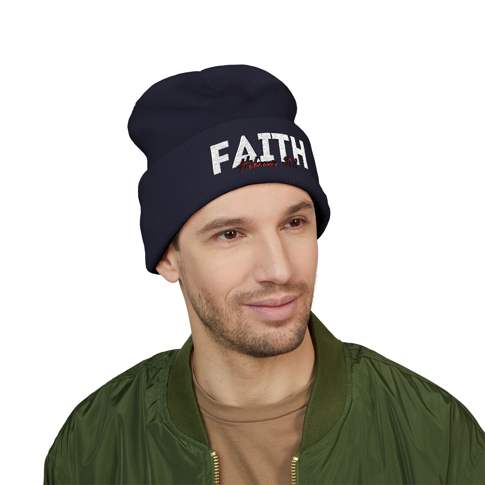 Hebrews 11:1 Faith Embroidered Cuffed Beanie