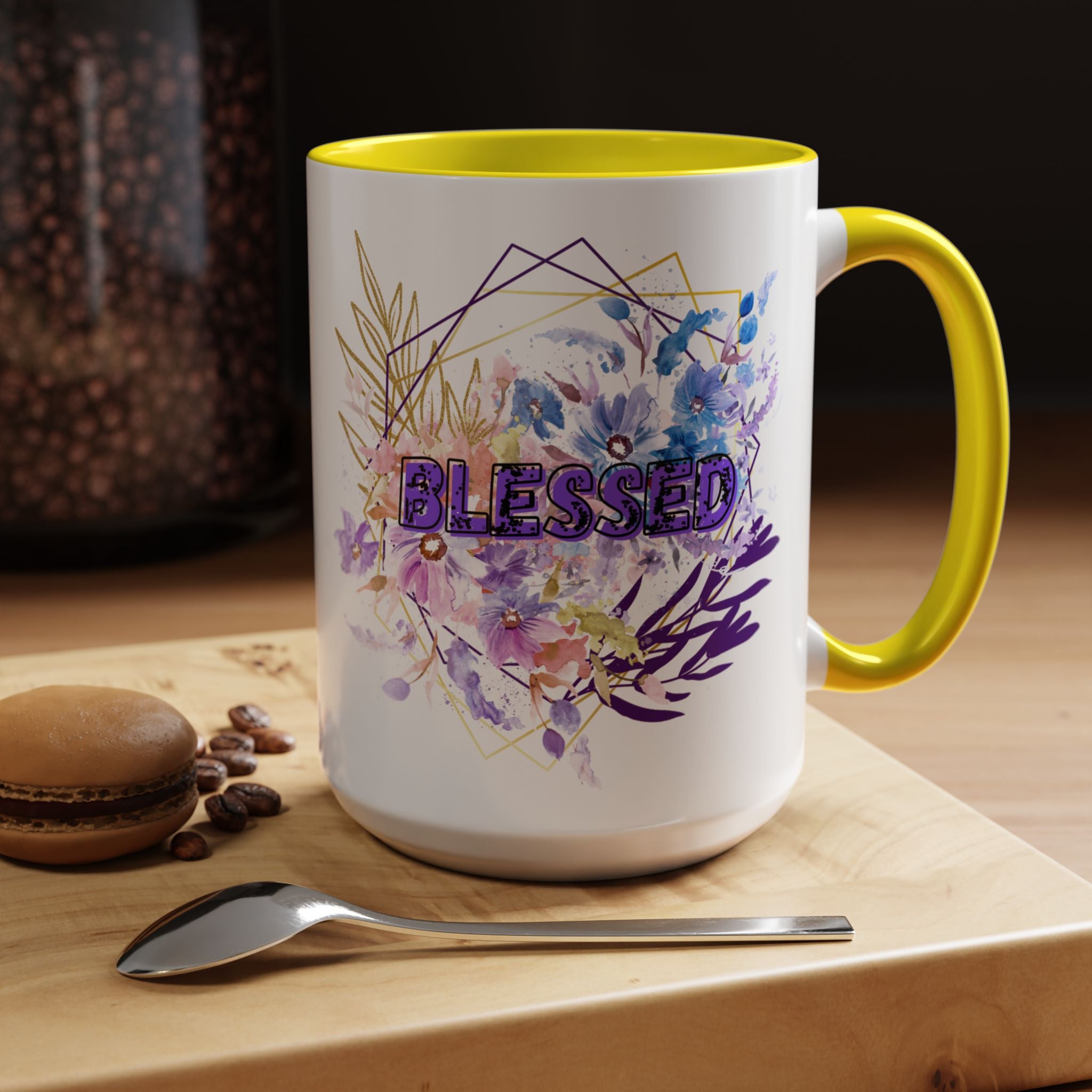 'Blessed'  — Floral Accent Coffee Mug (11oz, 15oz)