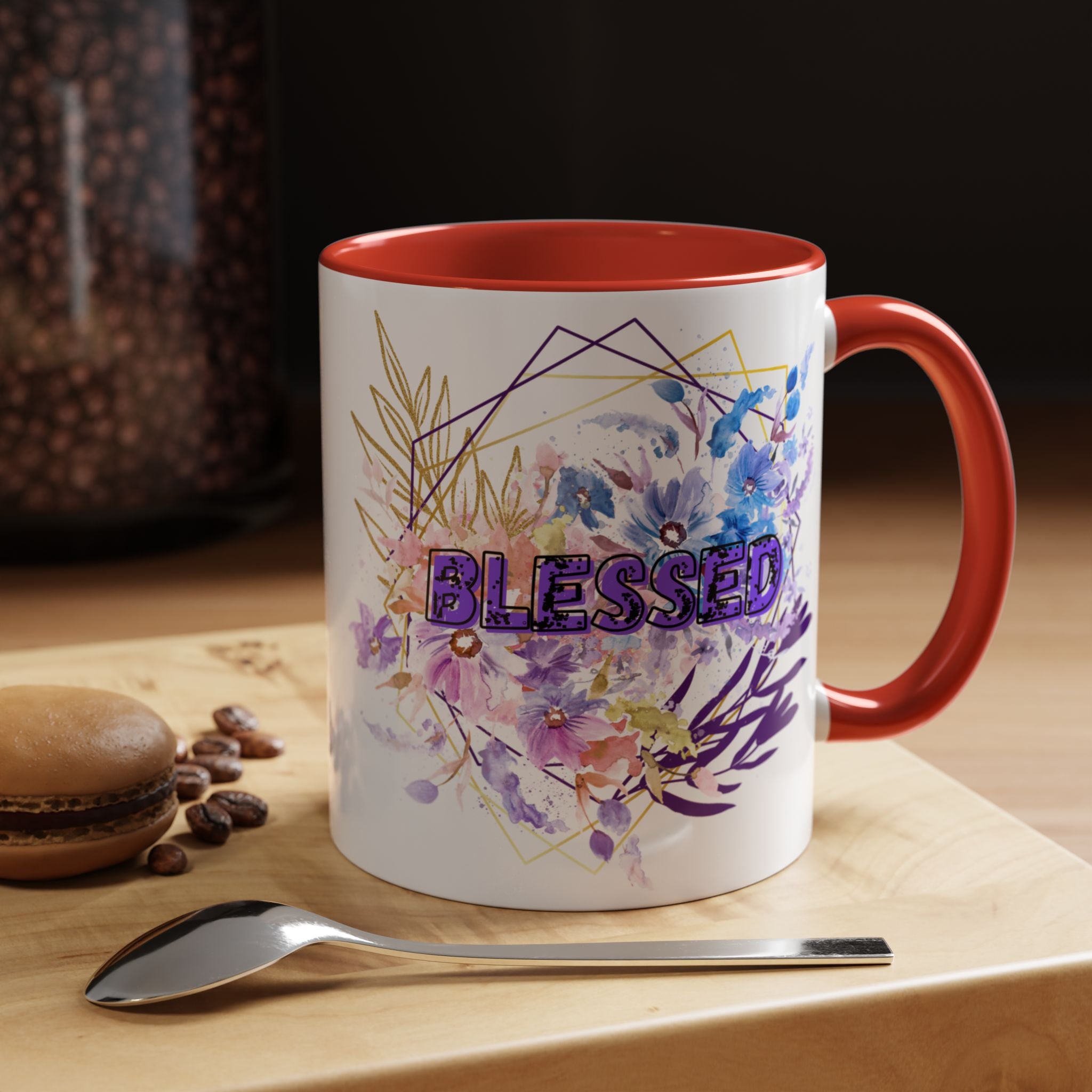 'Blessed'  — Floral Accent Coffee Mug (11oz, 15oz)