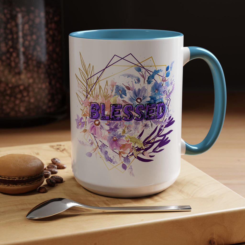 'Blessed'  — Floral Accent Coffee Mug (11oz, 15oz)