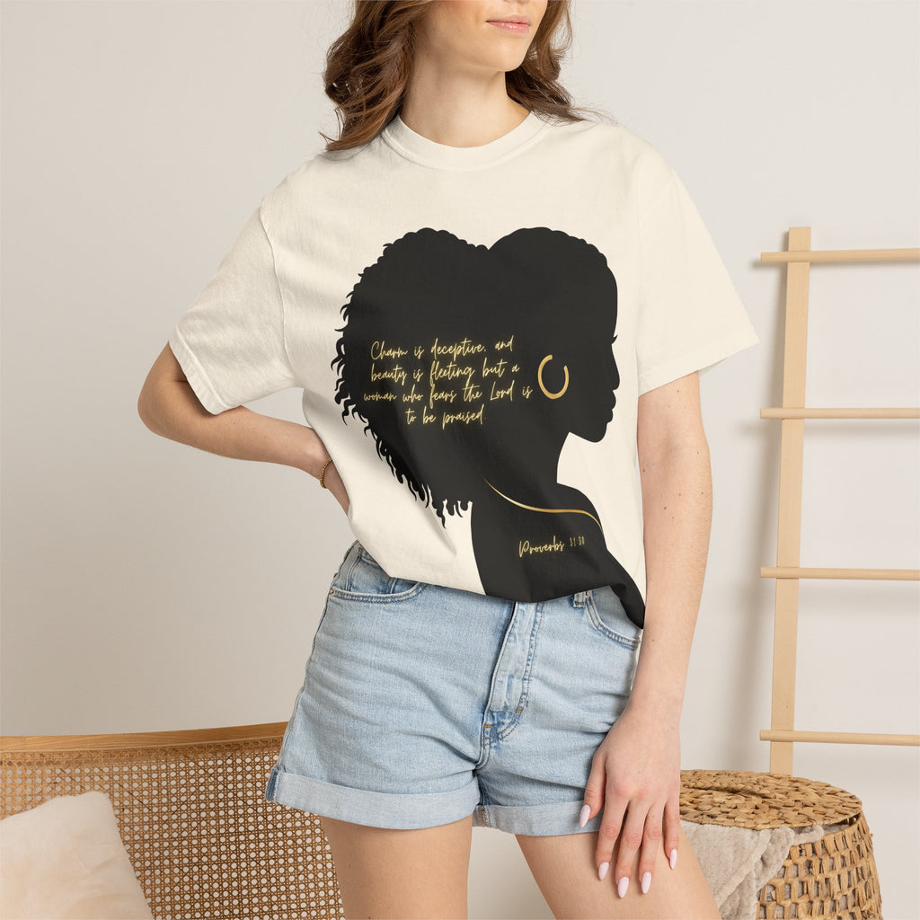 Proverbs 31:30 Gold Earring - T-Shirt