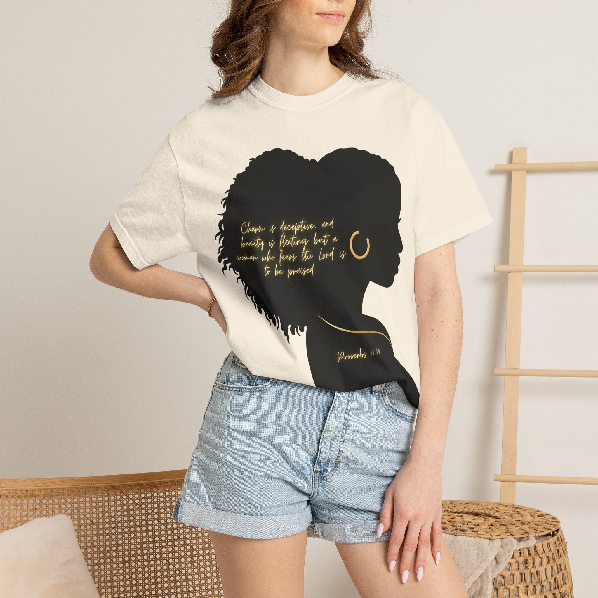 Proverbs 31:30 Gold Earring - T-Shirt