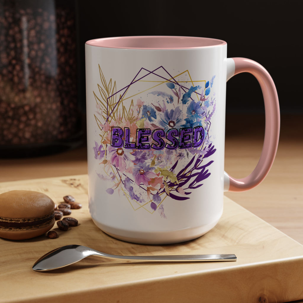'Blessed'  — Floral Accent Coffee Mug (11oz, 15oz)