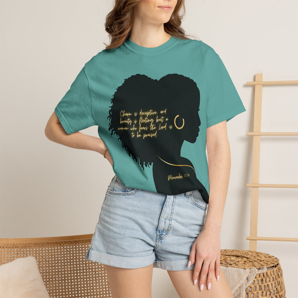Proverbs 31:30 Gold Earring - T-Shirt