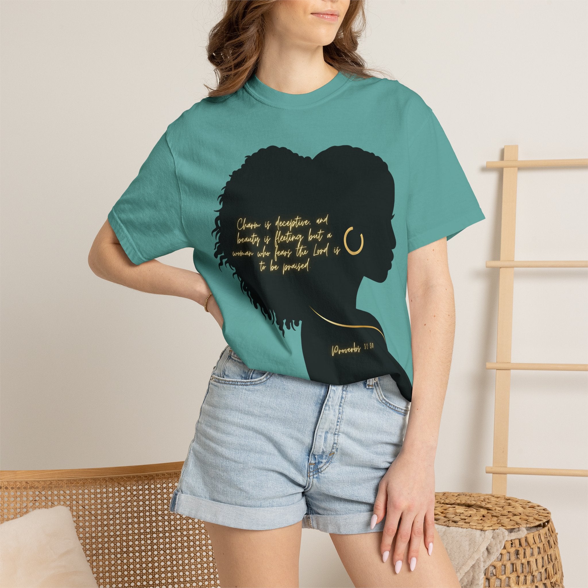 Proverbs 31:30 Gold Earring - T-Shirt