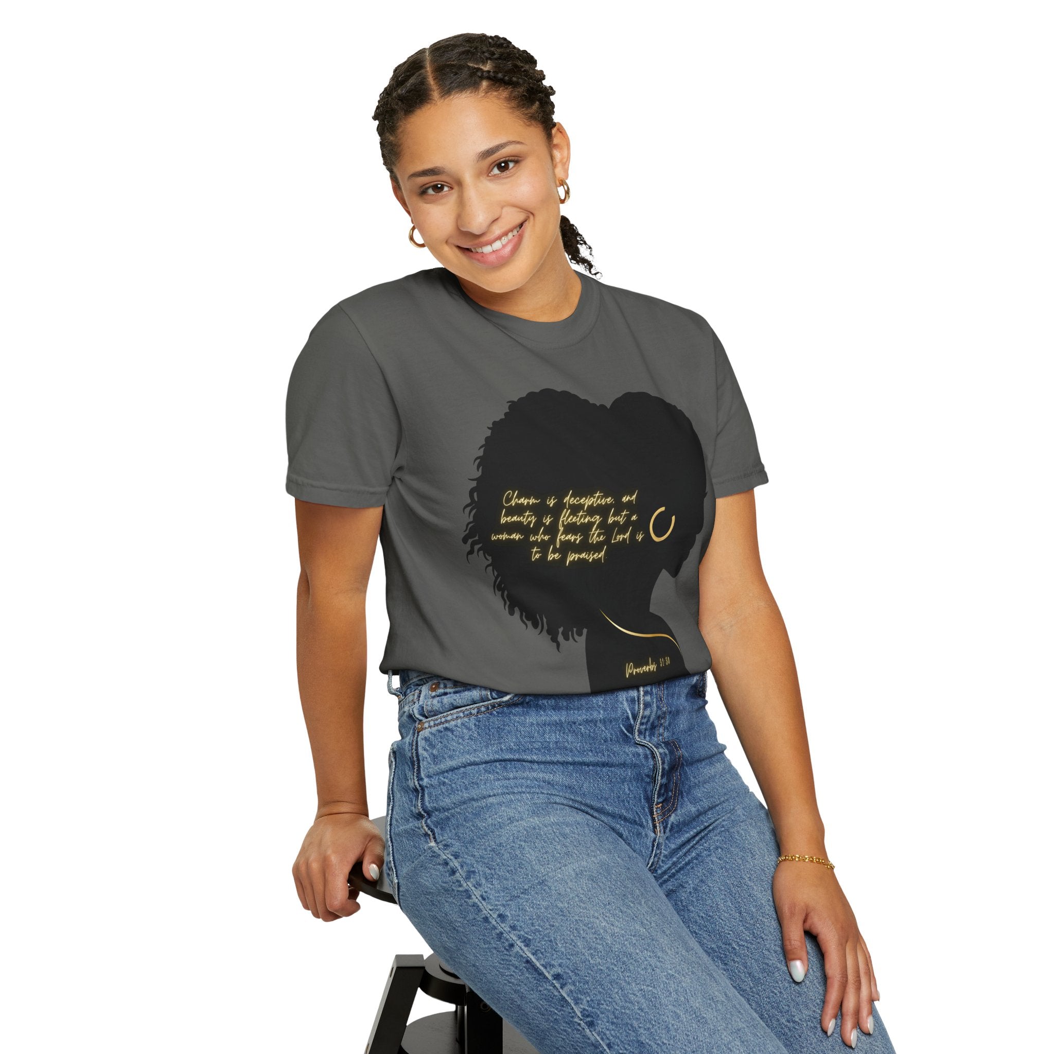 Proverbs 31:30 Gold Earring - T-Shirt
