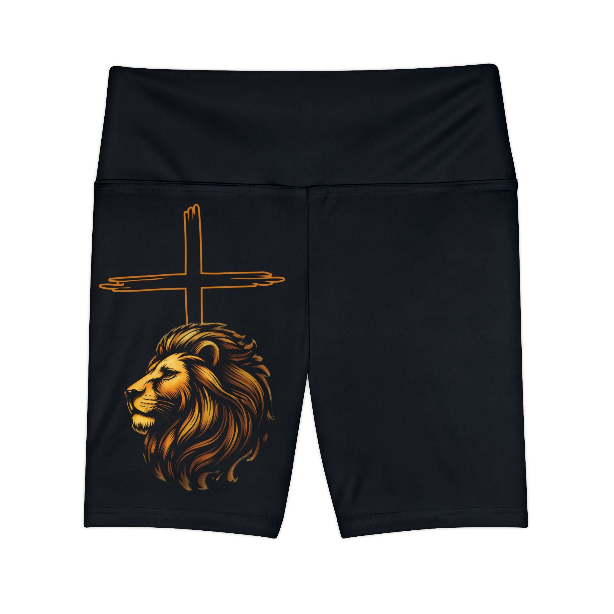 'Lion & Cross' Black — Women's Workout Shorts