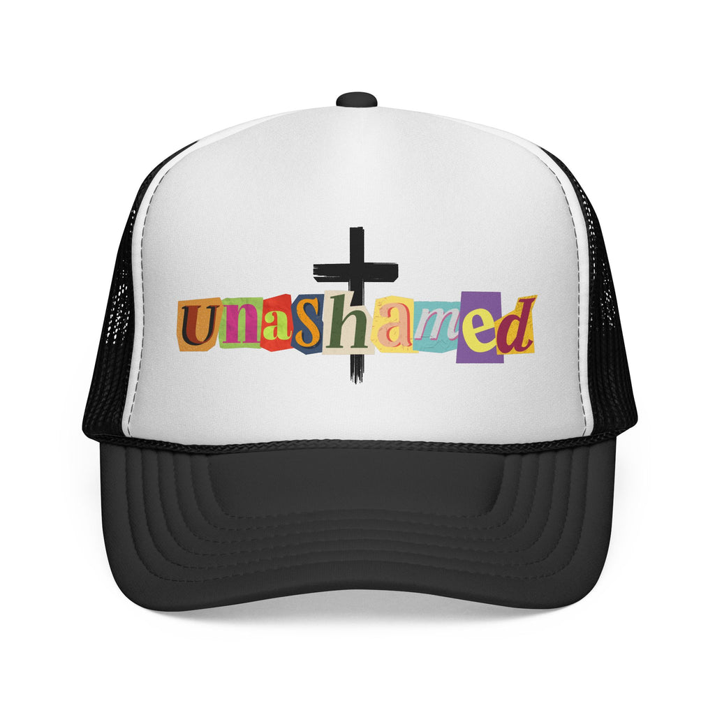 Unashamed Cross Trucker Hat — Bold Color Block Faith Cap