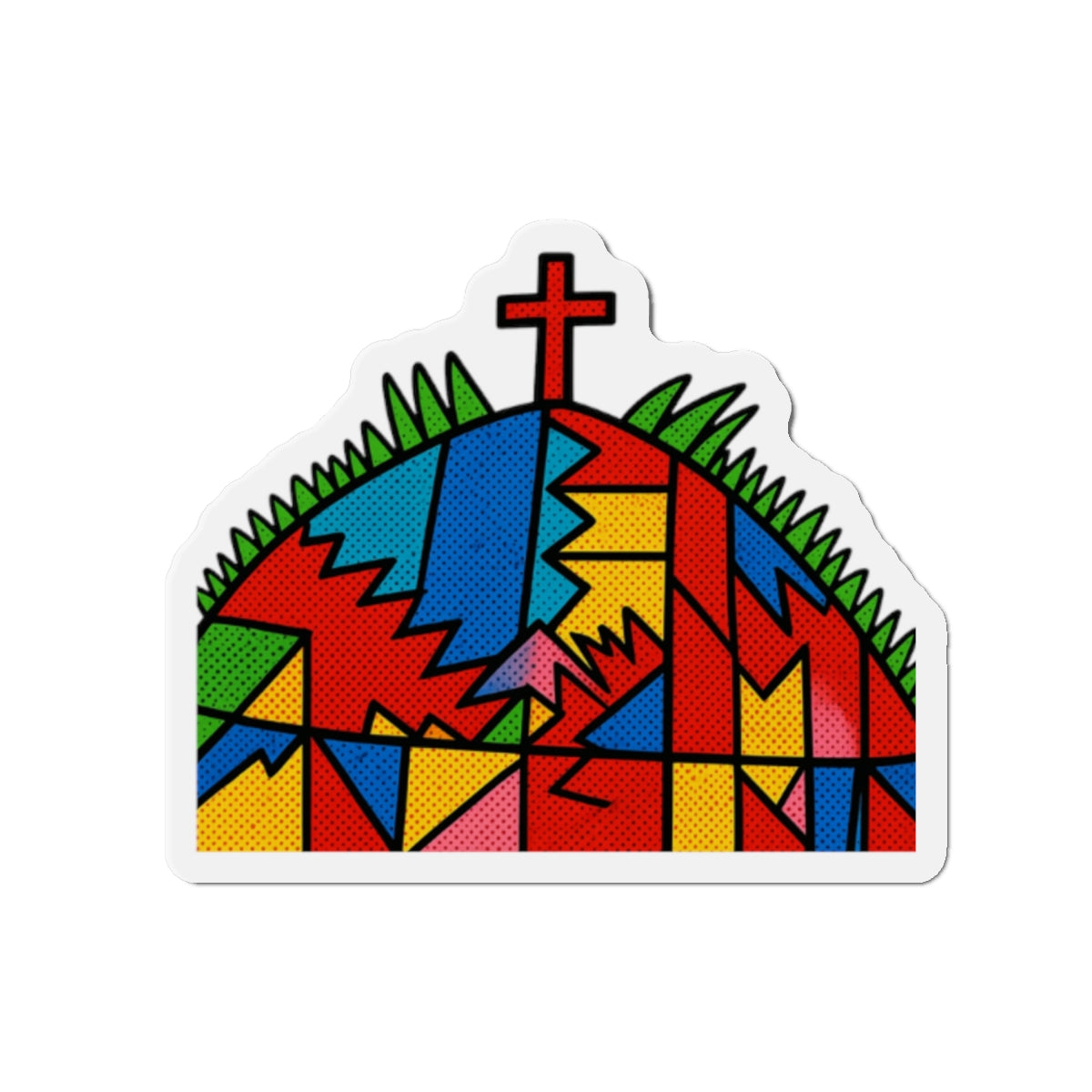 Stained Glass Cross Die-Cut Magnet — Colorful Faith Refrigerator Magnet