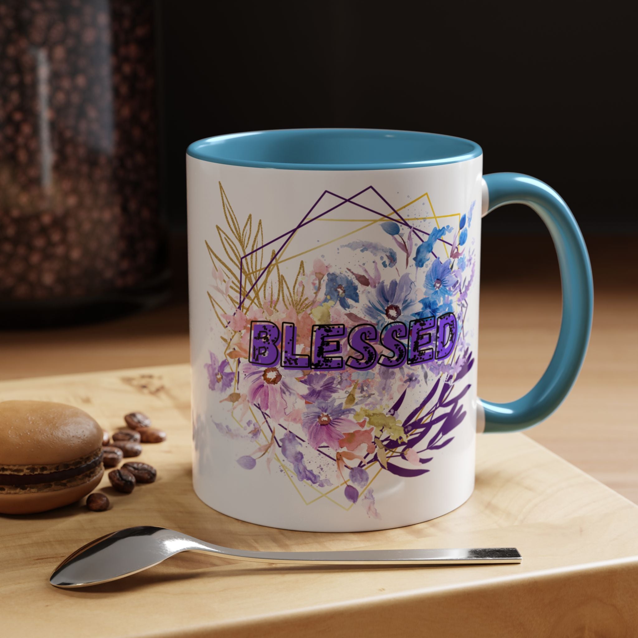 'Blessed'  — Floral Accent Coffee Mug (11oz, 15oz)