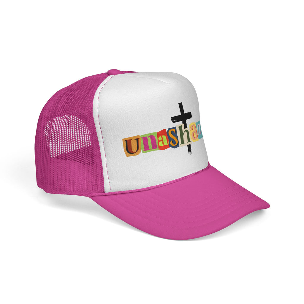 Unashamed Cross Trucker Hat — Bold Color Block Faith Cap