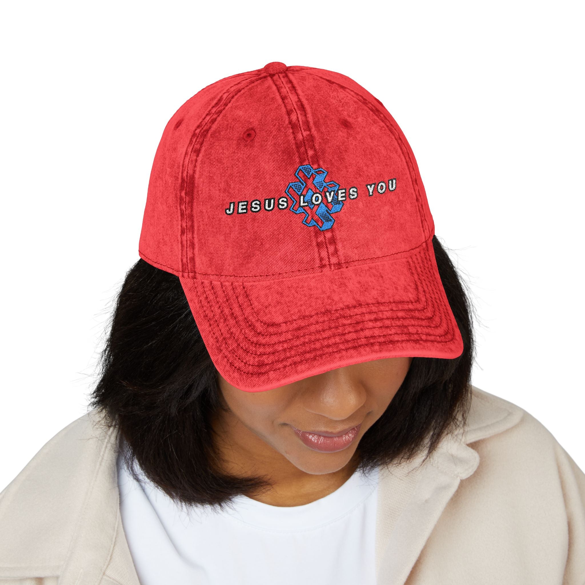 '# Jesus Loves You' Embroidered Vintage Cap