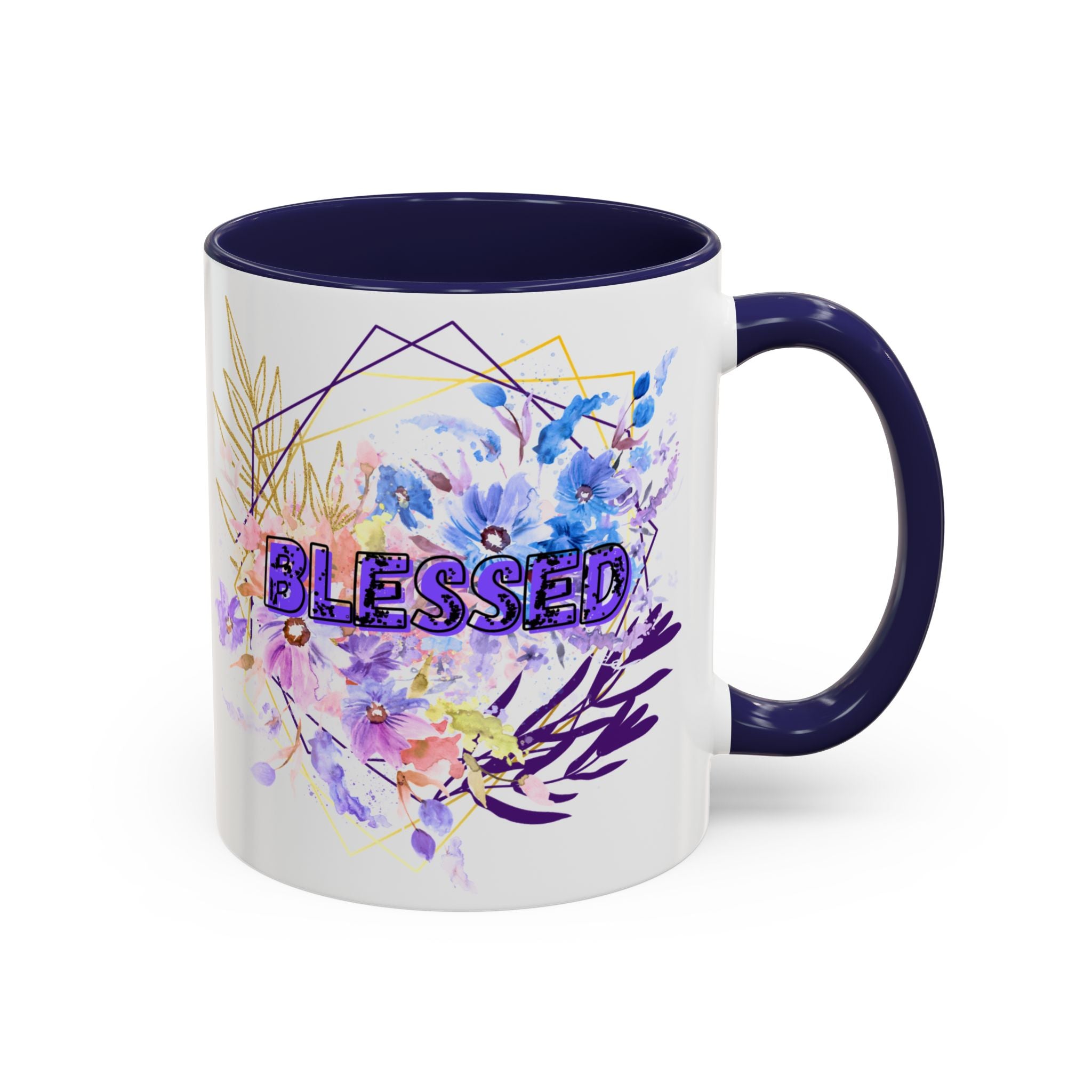 'Blessed'  — Floral Accent Coffee Mug (11oz, 15oz)