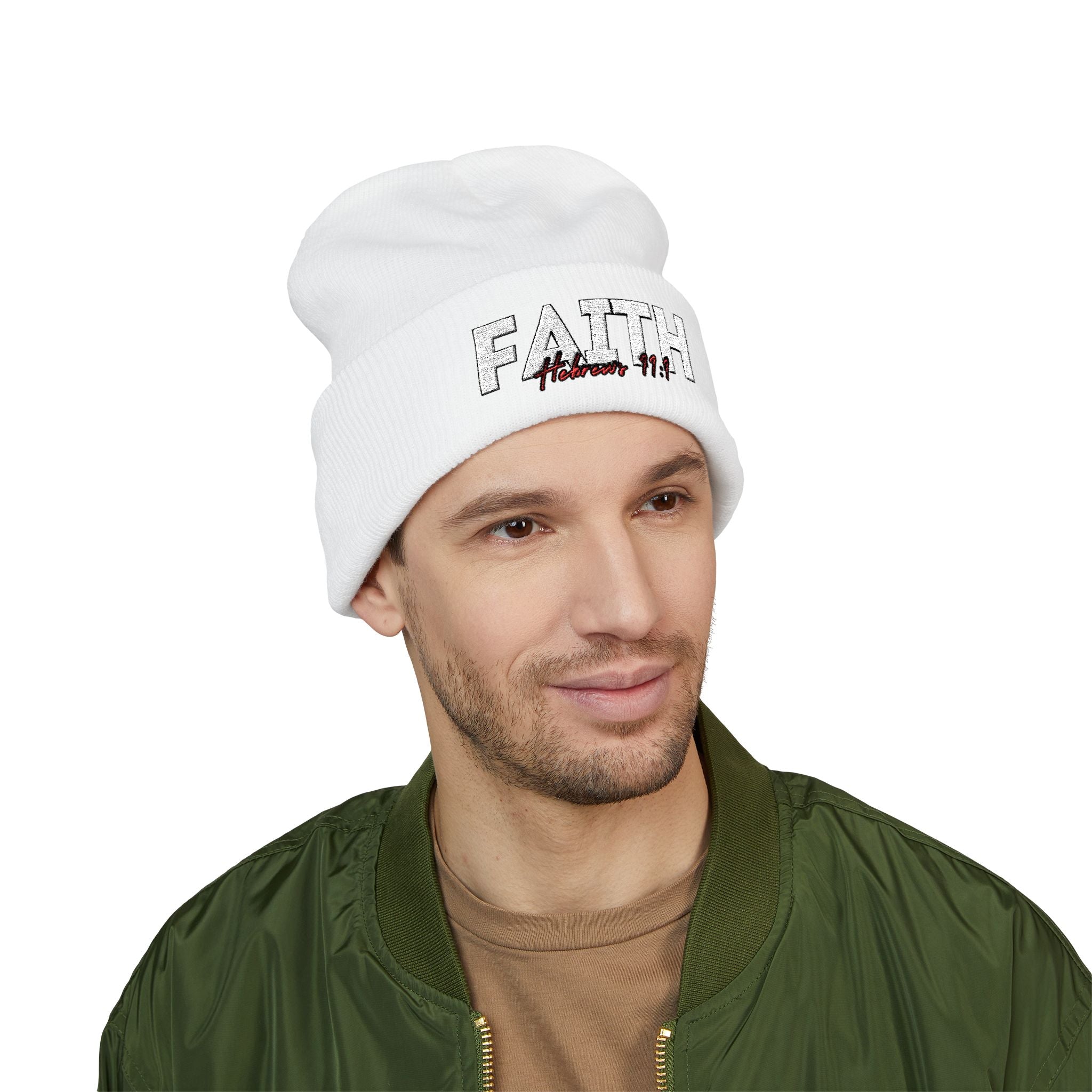 Hebrews 11:1 Faith Embroidered Cuffed Beanie