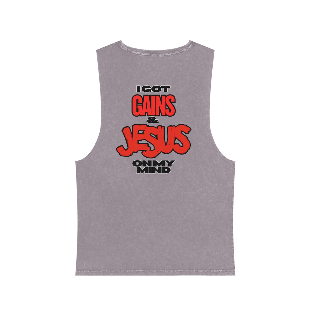 "Please Do Not Disturb: Got Gains & Jesus On My Mind" - Stonewash Tank Top