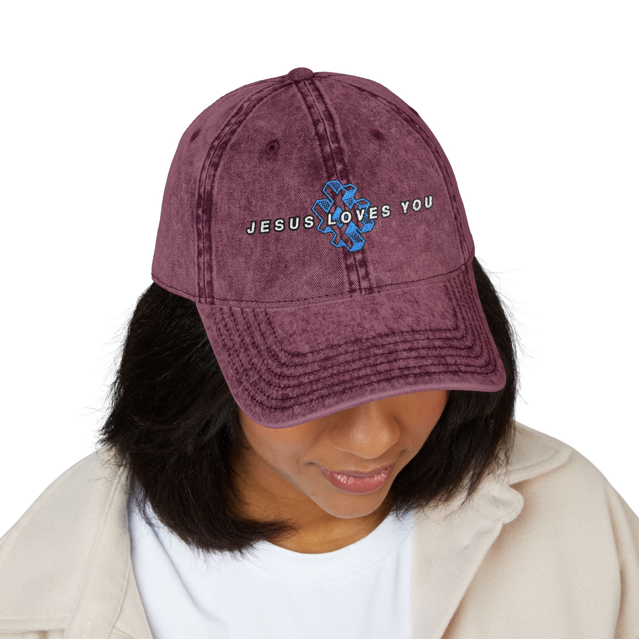 '# Jesus Loves You' Embroidered Vintage Cap