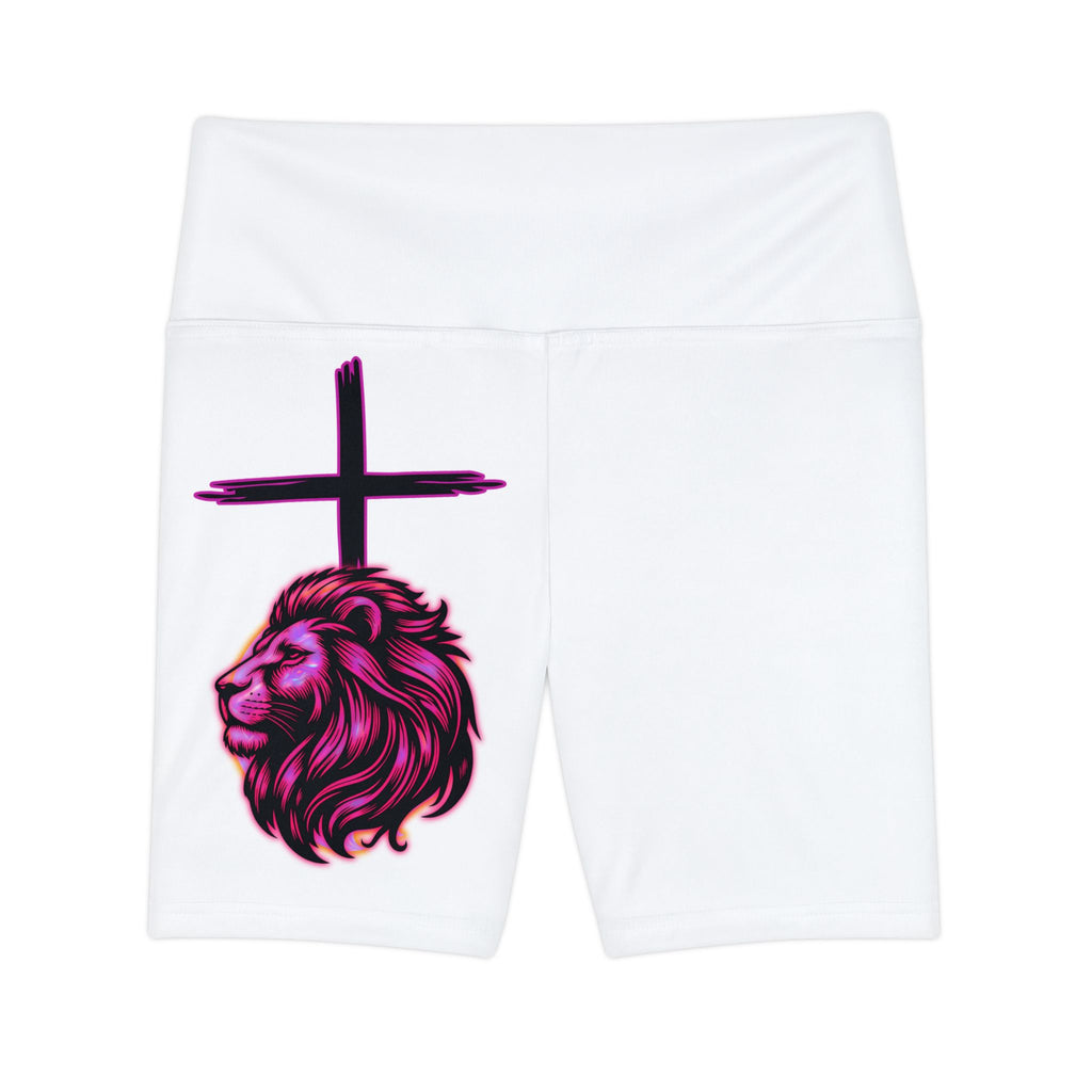 'Lion & Cross' Neon White - Women's Workout Shorts