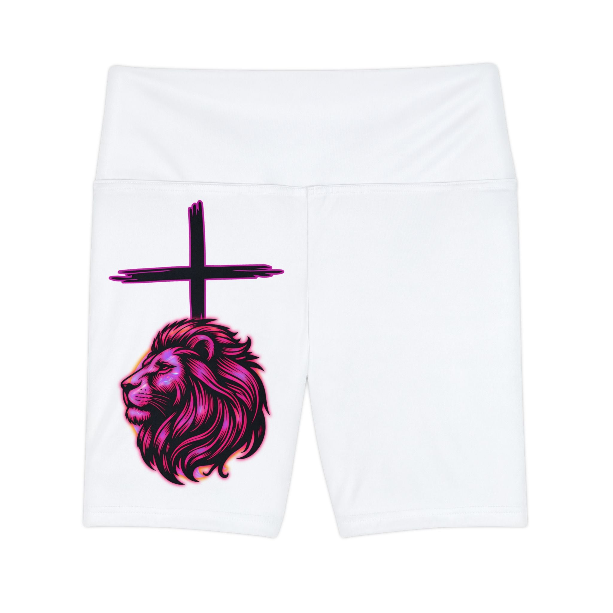 'Lion & Cross' Neon White - Women's Workout Shorts