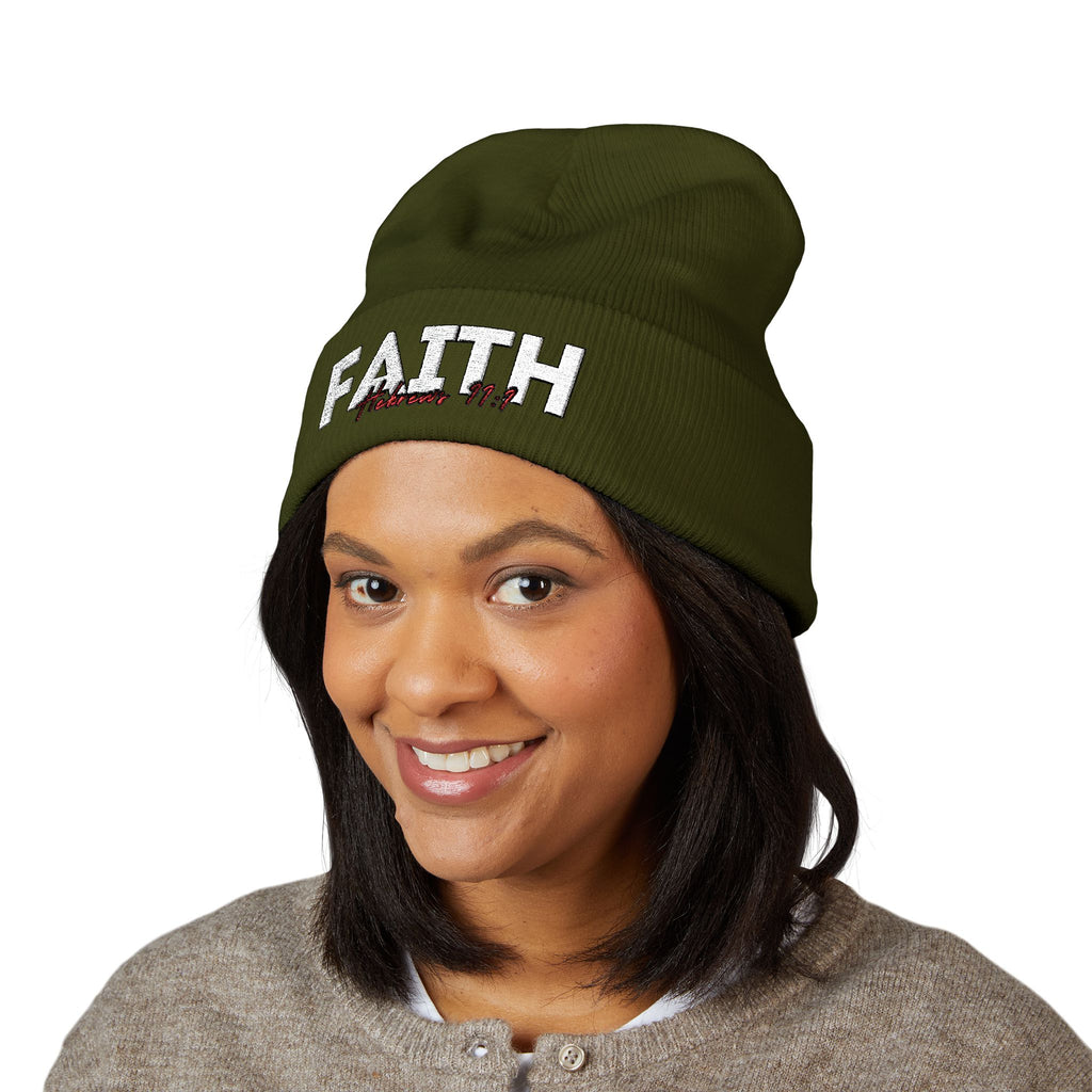 Hebrews 11:1 Faith Embroidered Cuffed Beanie
