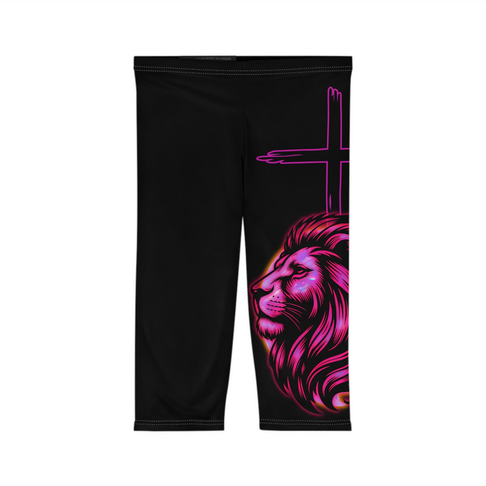 'Neon Lion & Cross' - Capri Leggings