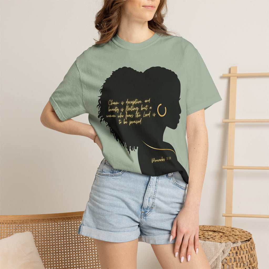 Proverbs 31:30 Gold Earring - T-Shirt