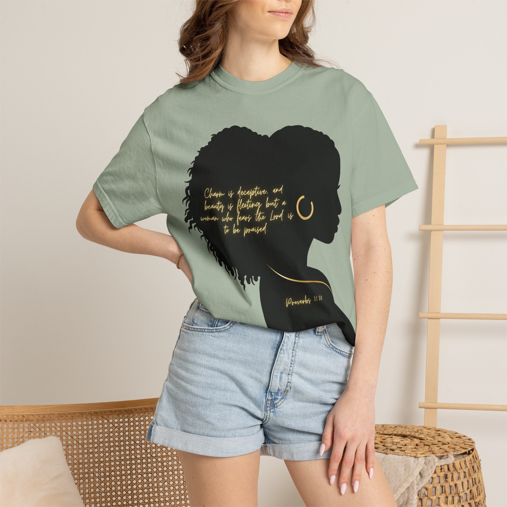 Proverbs 31:30 Gold Earring - T-Shirt