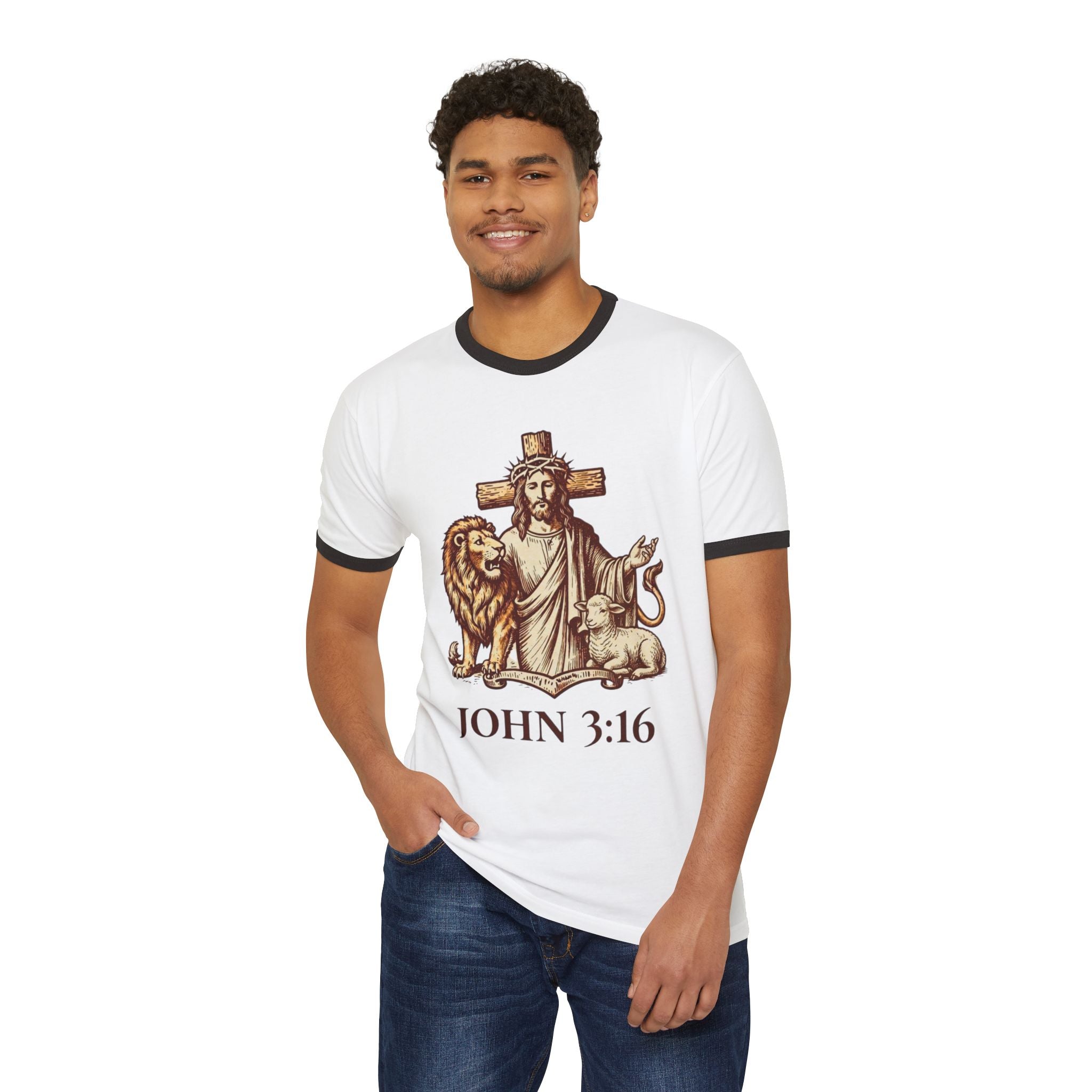 'Jesus The Lion & Lamb' - Ringer T-Shirt