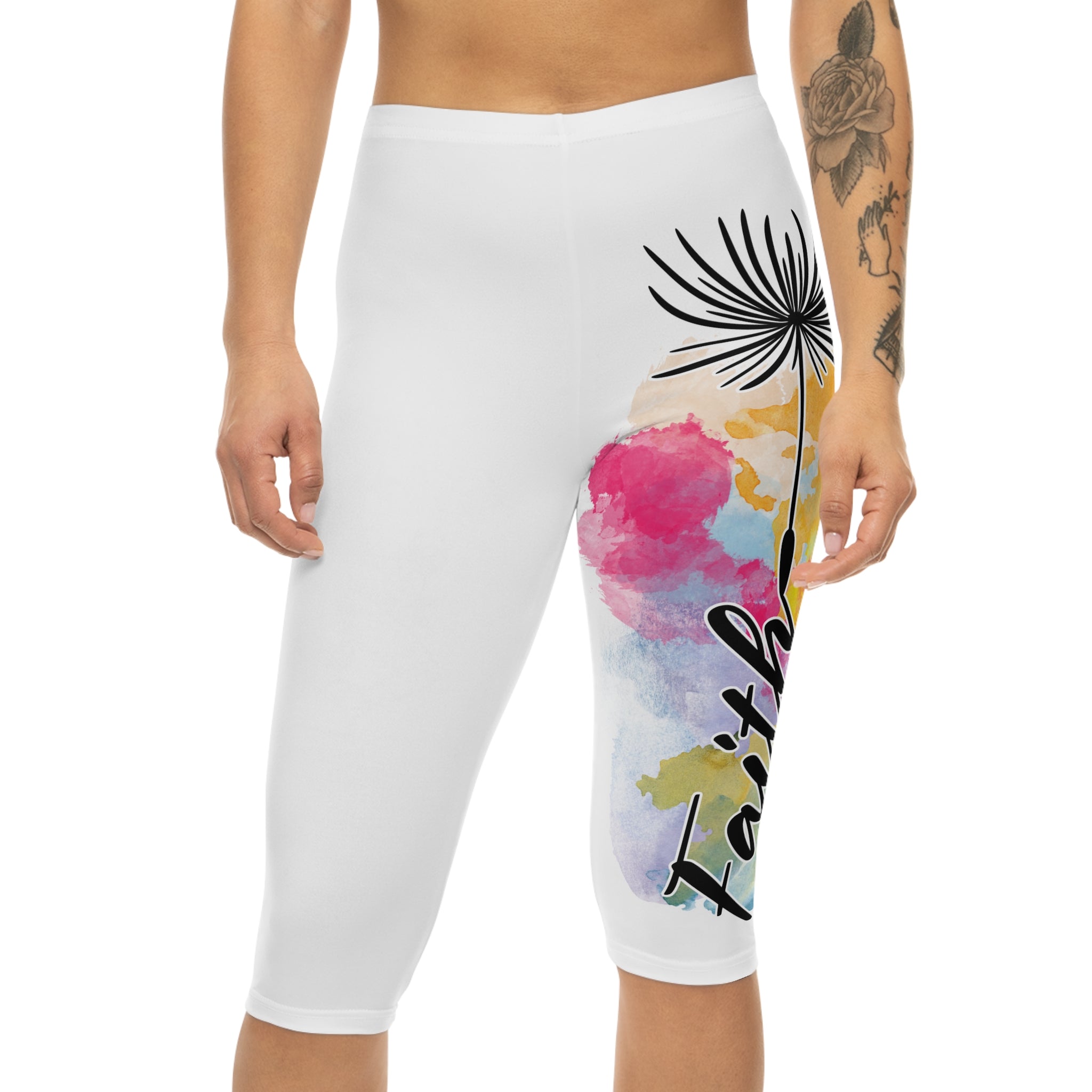 'Faith' Floral Dandelion — Capri Leggings
