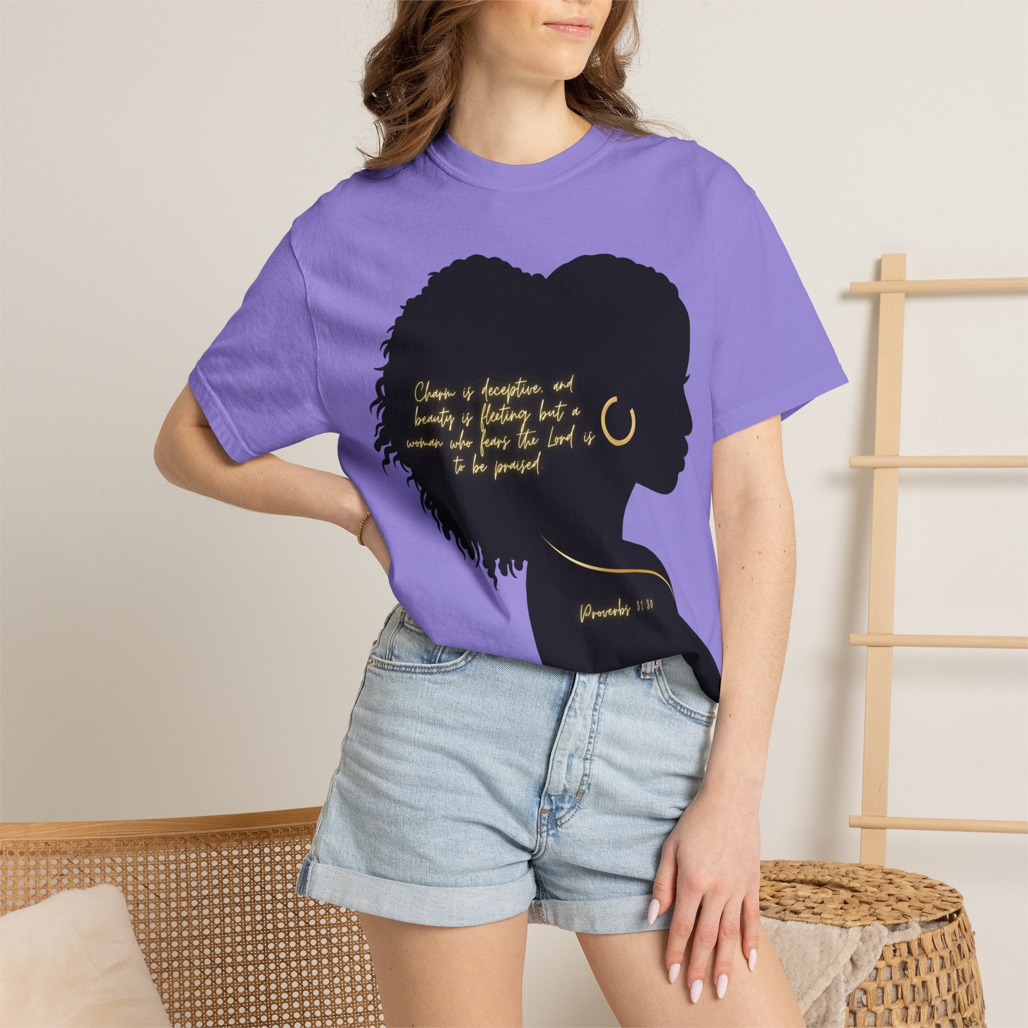 Proverbs 31:30 Gold Earring - T-Shirt