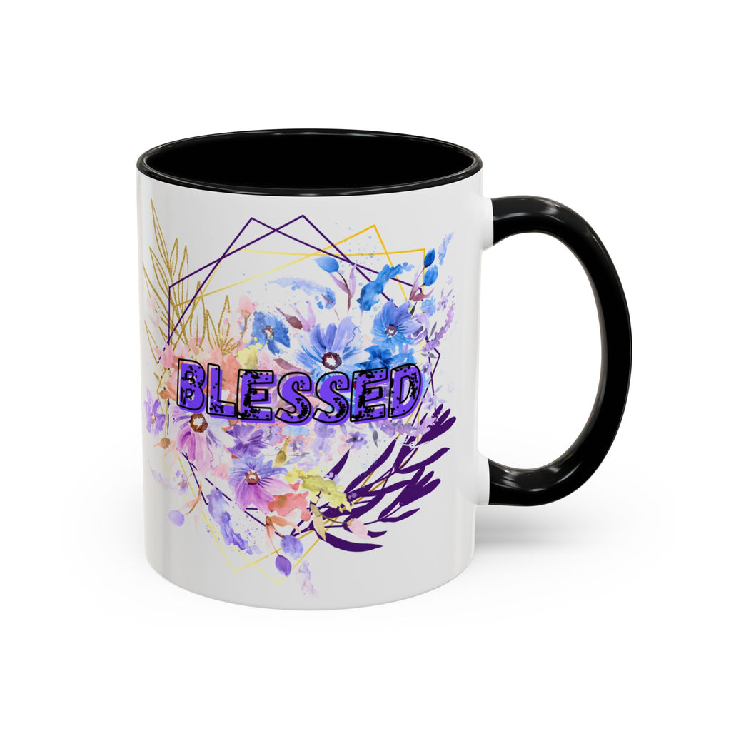 'Blessed'  — Floral Accent Coffee Mug (11oz, 15oz)