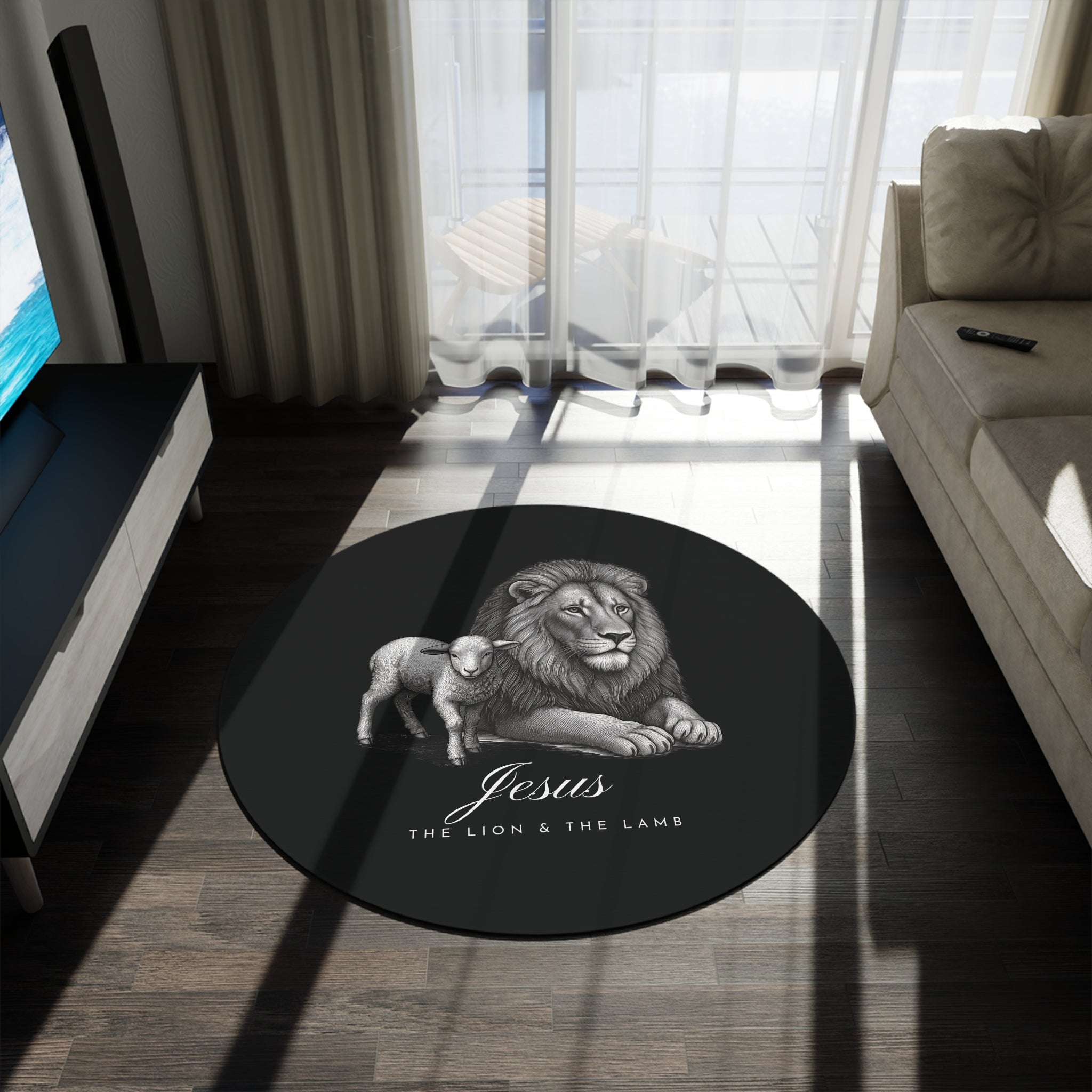 "Jesus: The Lion & The Lamb" — Round Rug