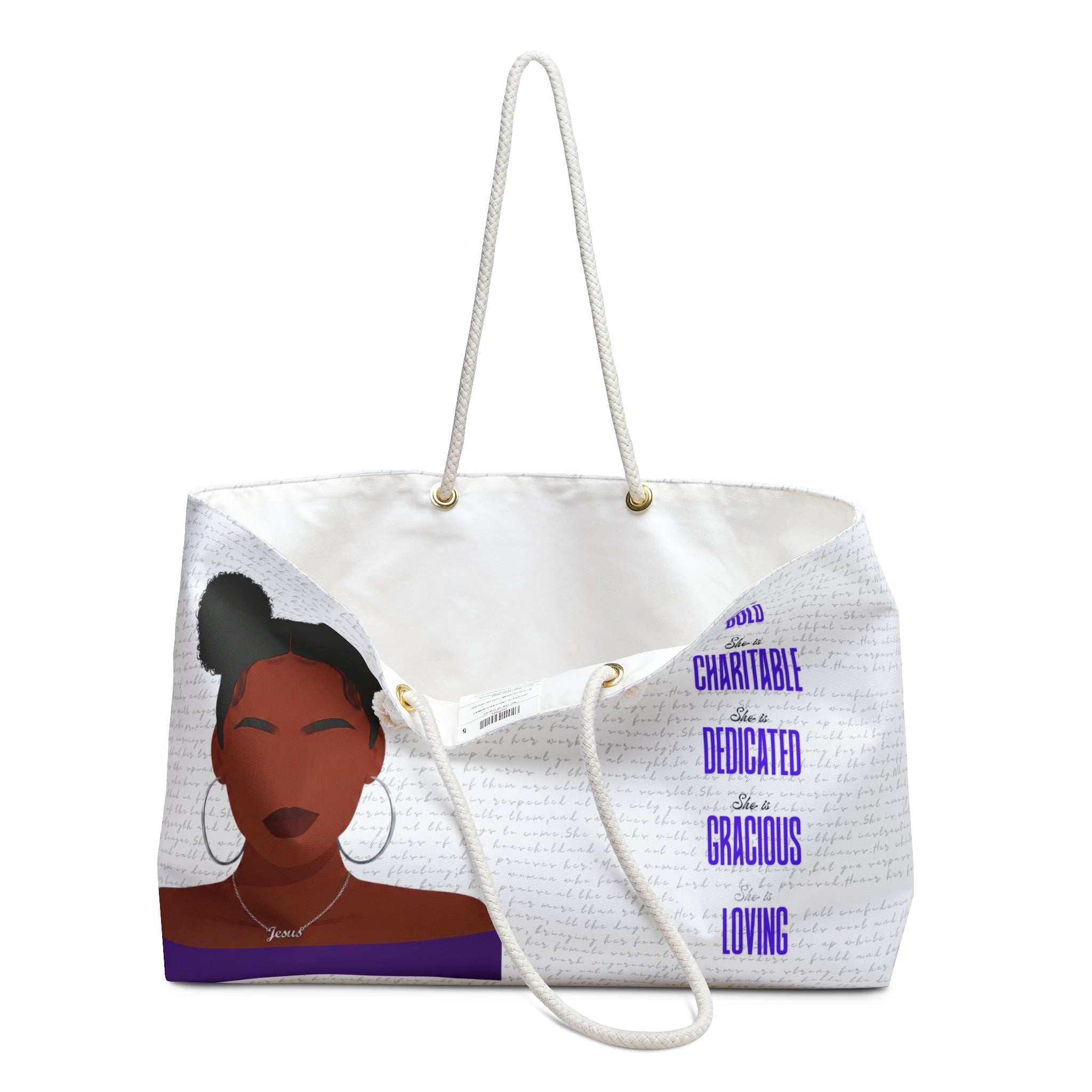 Proverbs 31:30 Woman — Jesus Necklace  Weekender Bag