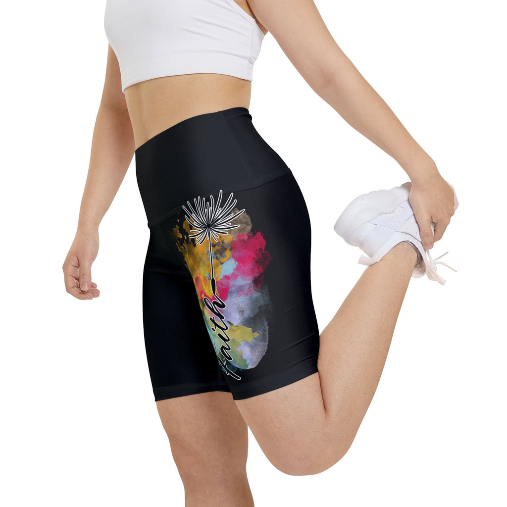 'Faith' Dandelion Black — Women's Workout Shorts