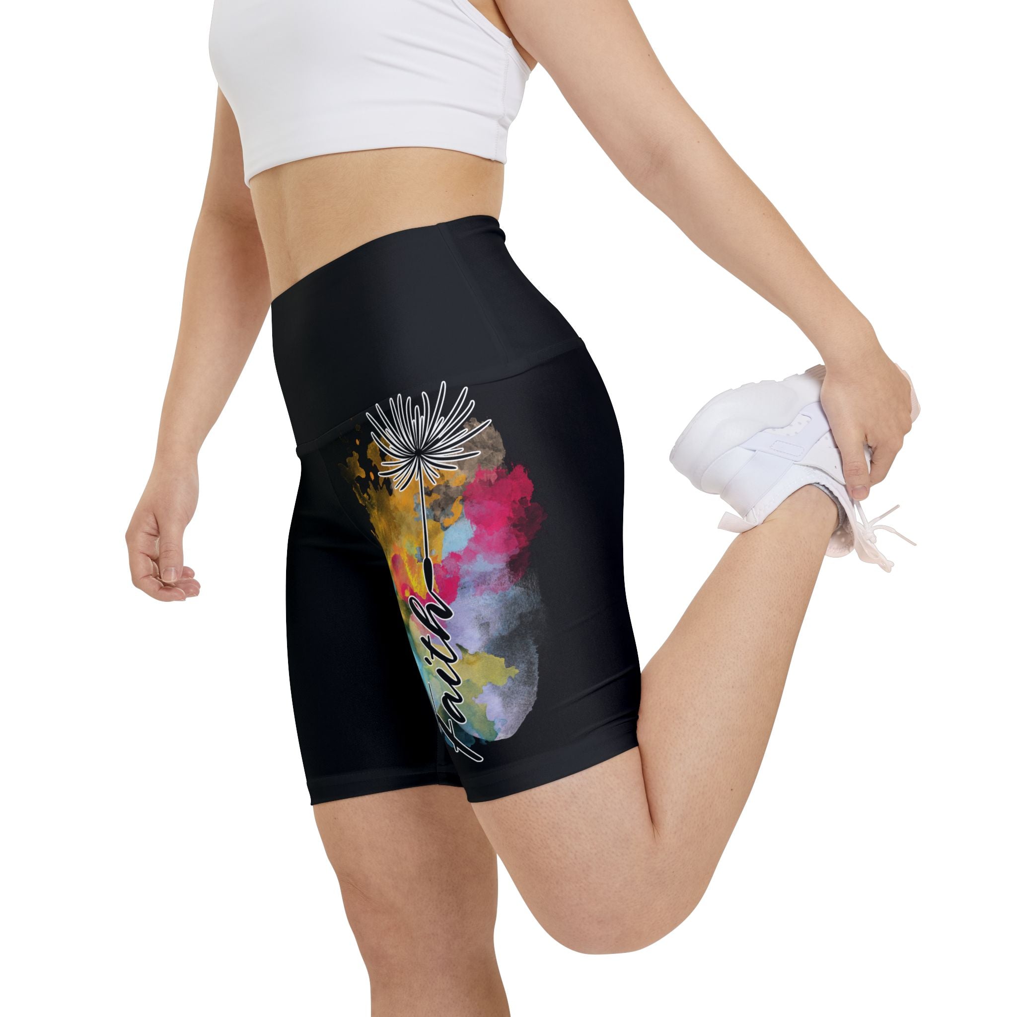 'Faith' Dandelion Black — Women's Workout Shorts
