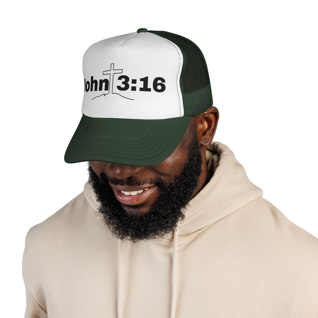 John 3:16 Trucker Hat — Christian Faith Mesh Cap with Cross