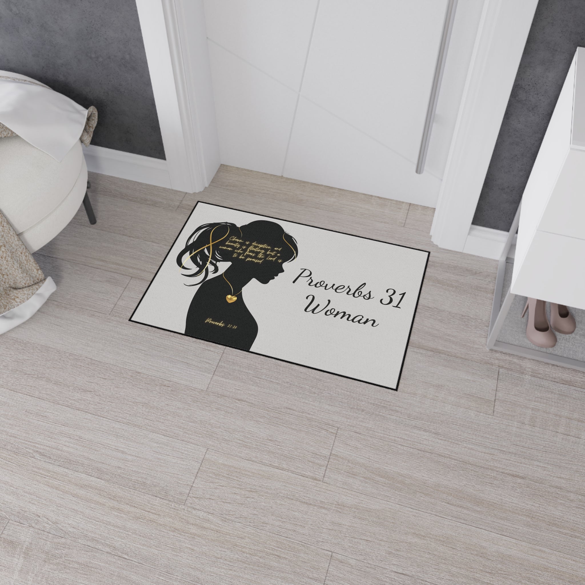 'You Are': Gold Heart — Proverbs 31 Woman Floor Mat