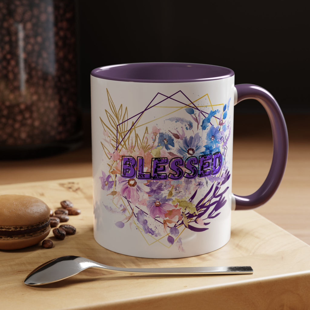 'Blessed'  — Floral Accent Coffee Mug (11oz, 15oz)