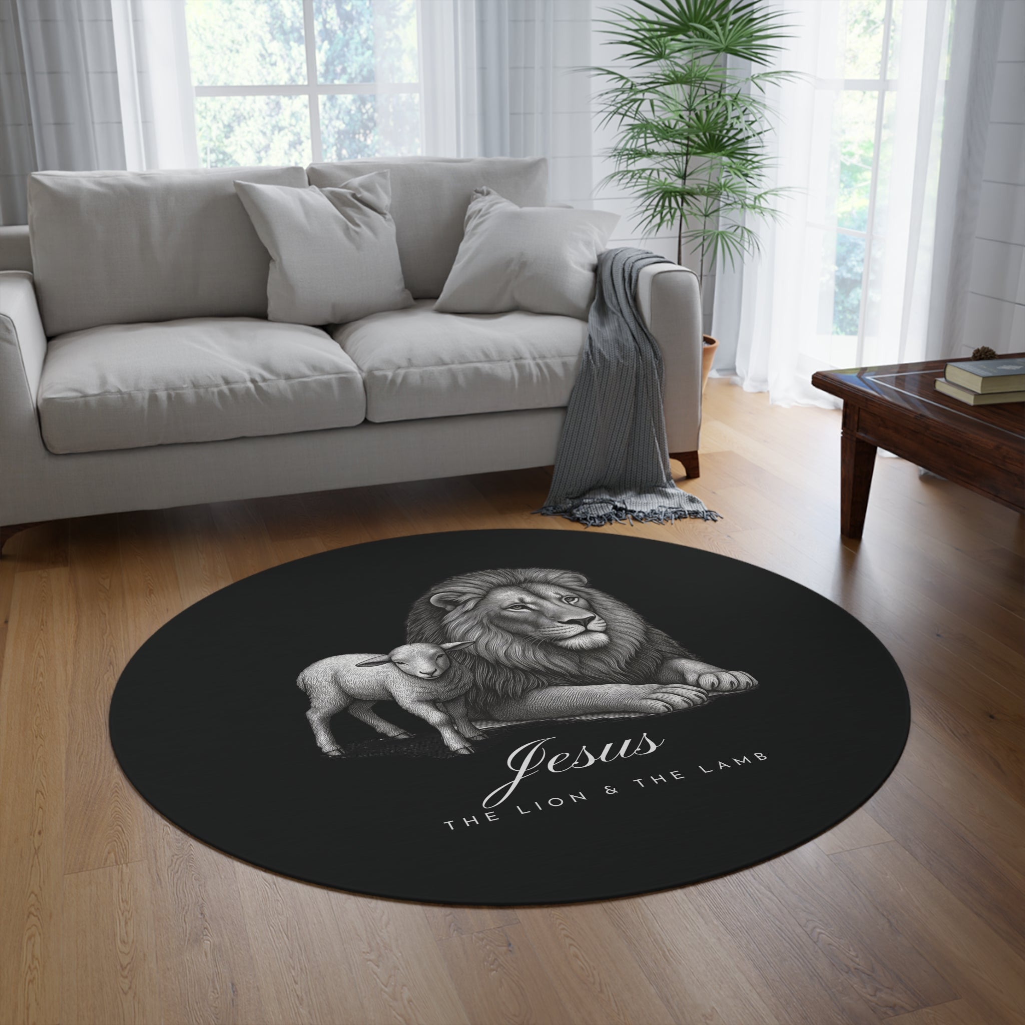 "Jesus: The Lion & The Lamb" — Round Rug