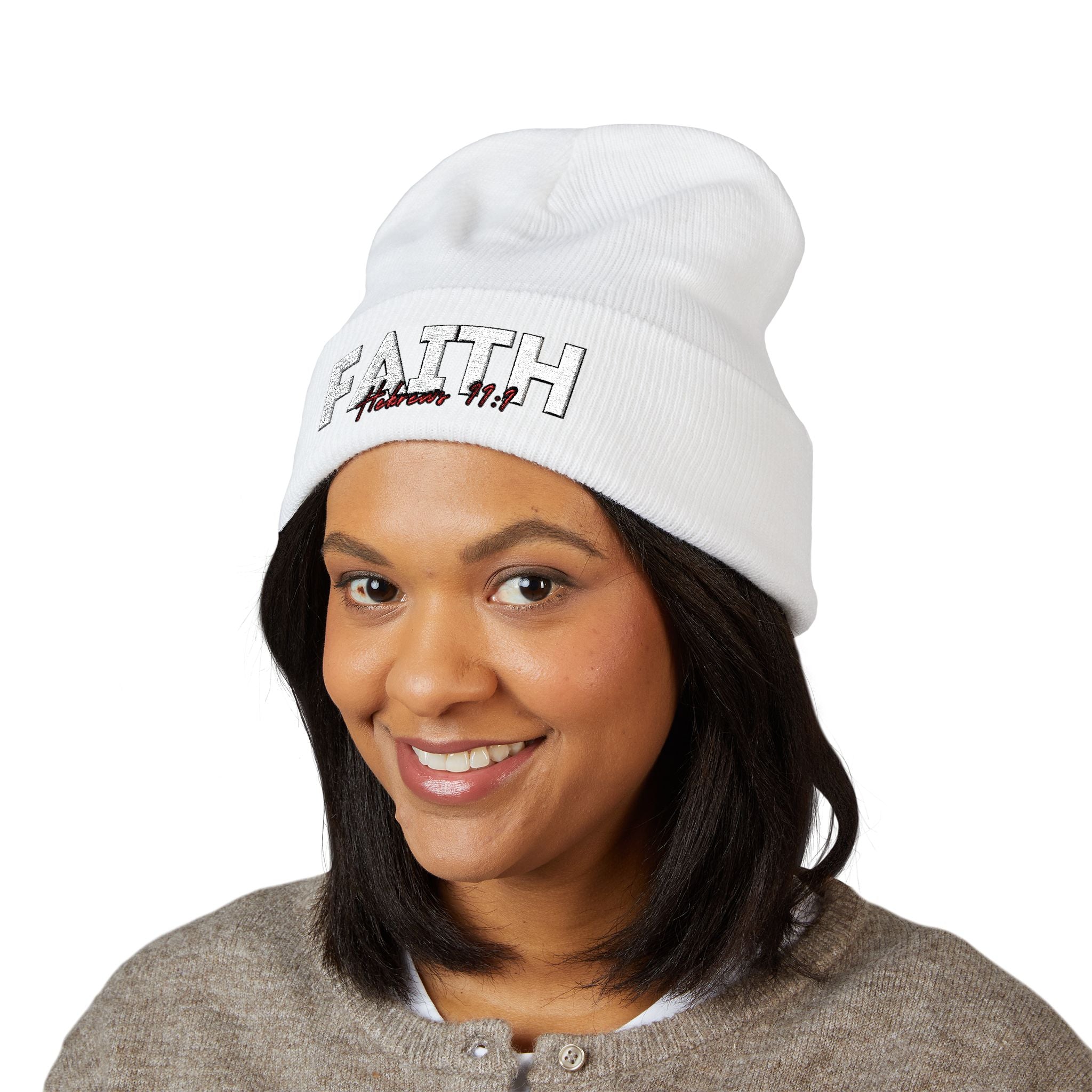 Hebrews 11:1 Faith Embroidered Cuffed Beanie