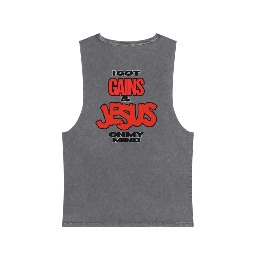 "Please Do Not Disturb: Got Gains & Jesus On My Mind" - Stonewash Tank Top