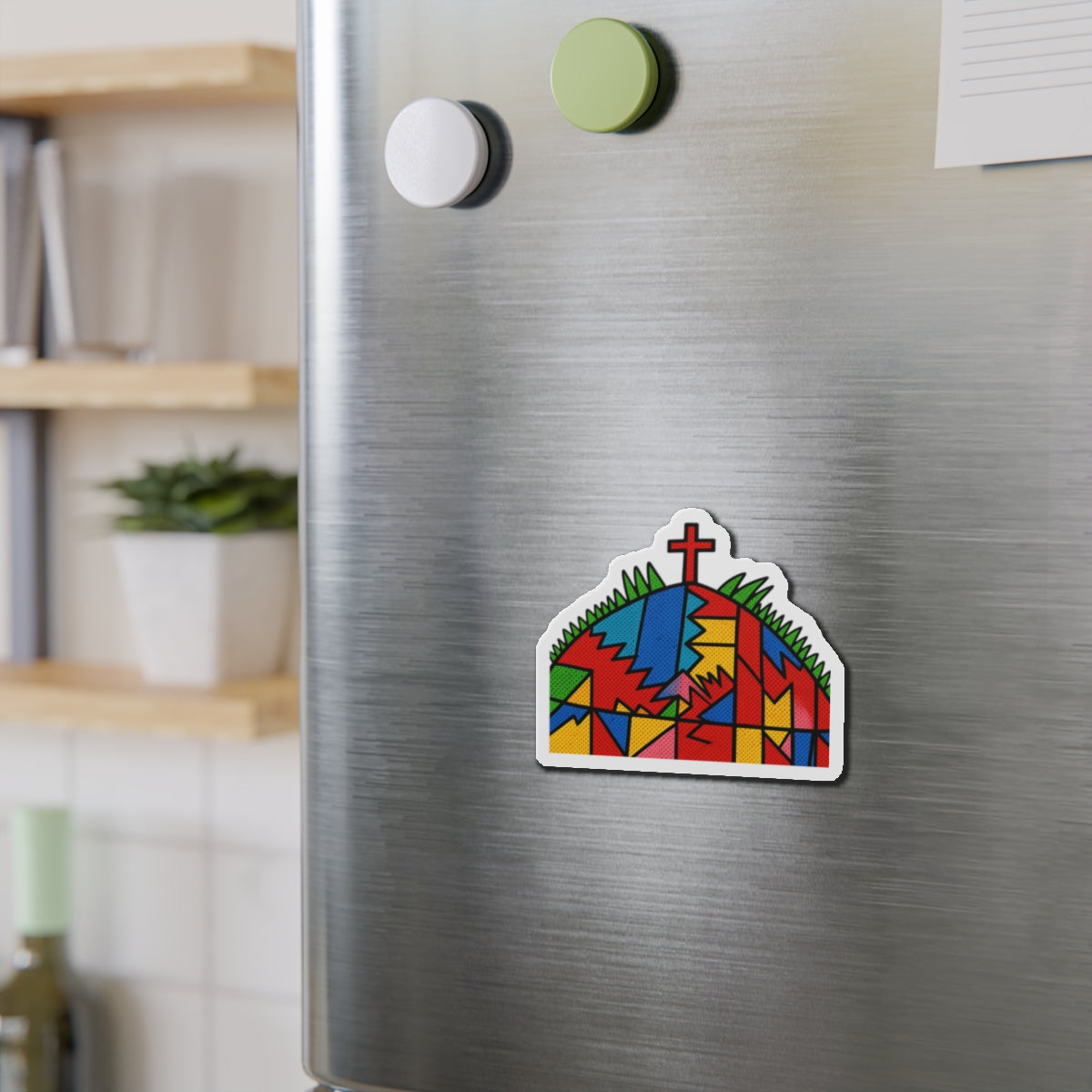 Stained Glass Cross Die-Cut Magnet — Colorful Faith Refrigerator Magnet
