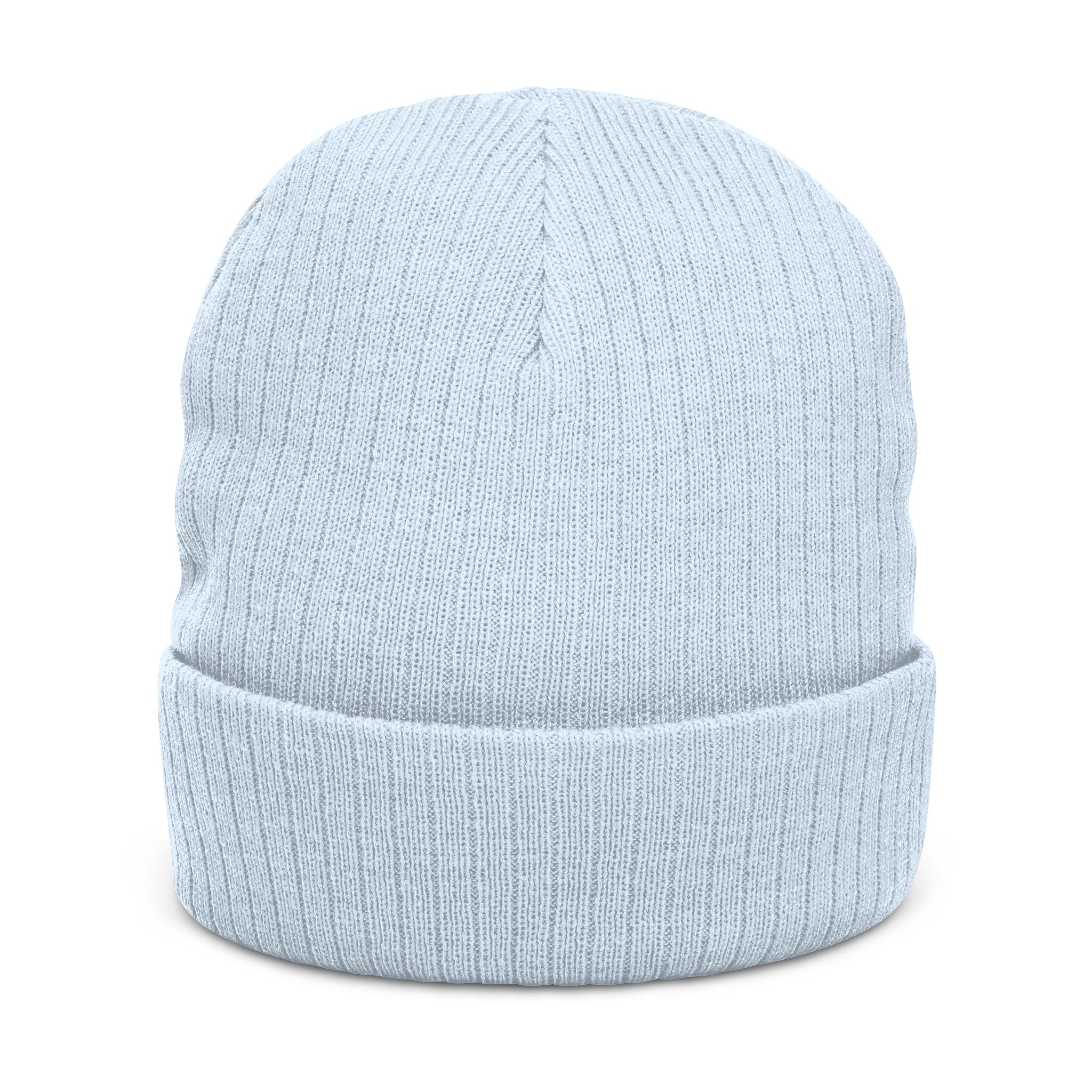 "GRACE." Embroidered Ribbed Knit Beanie