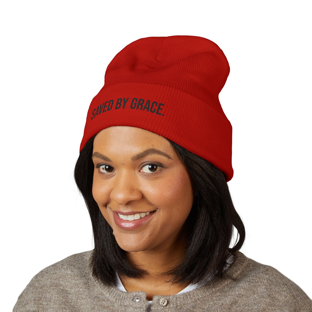 'Saved By Grace' Embroidered Cuffed Beanie