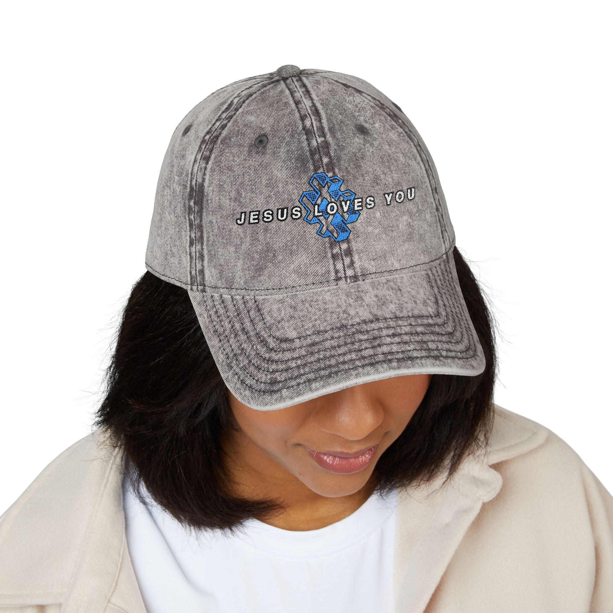 '# Jesus Loves You' Embroidered Vintage Cap