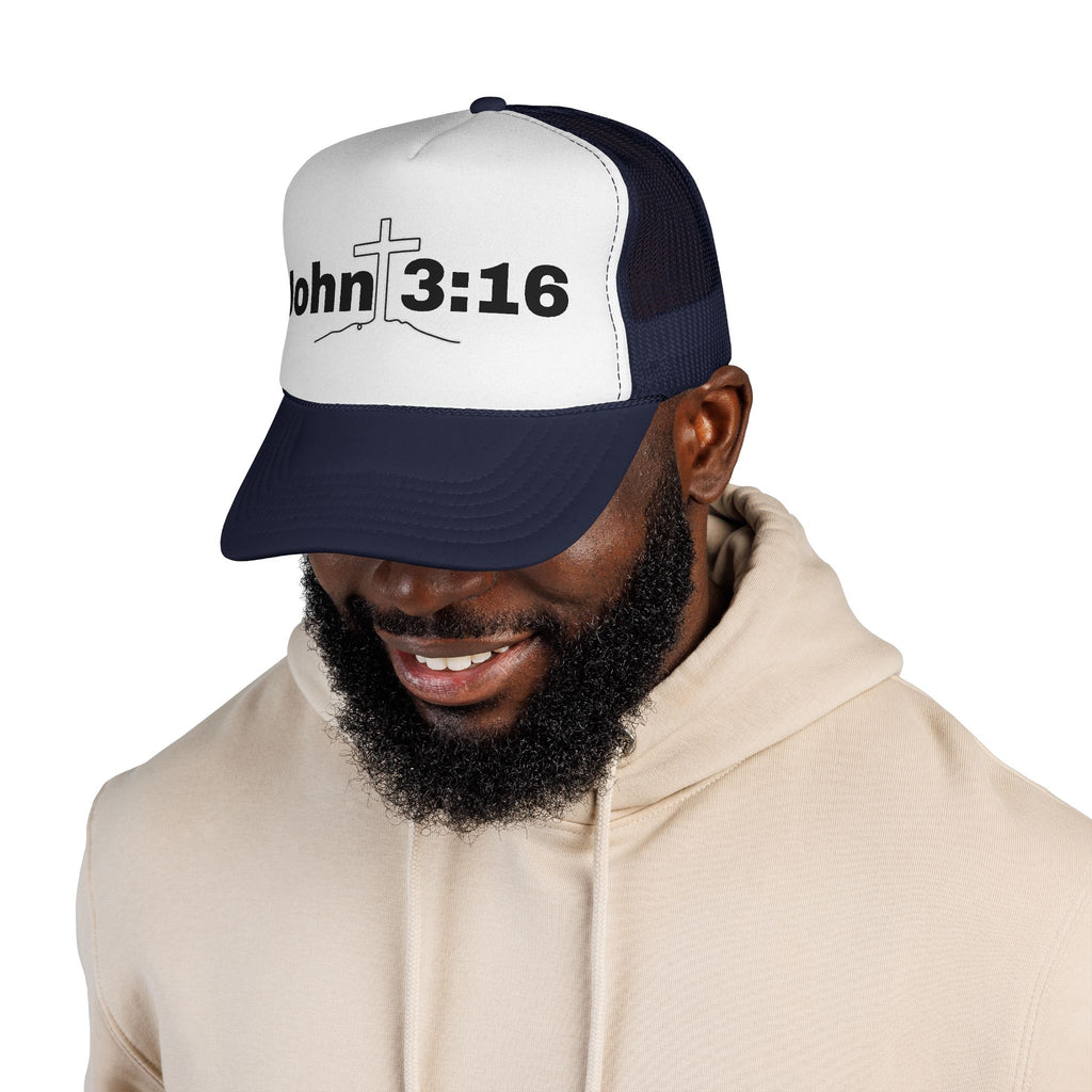 John 3:16 Trucker Hat — Christian Faith Mesh Cap with Cross