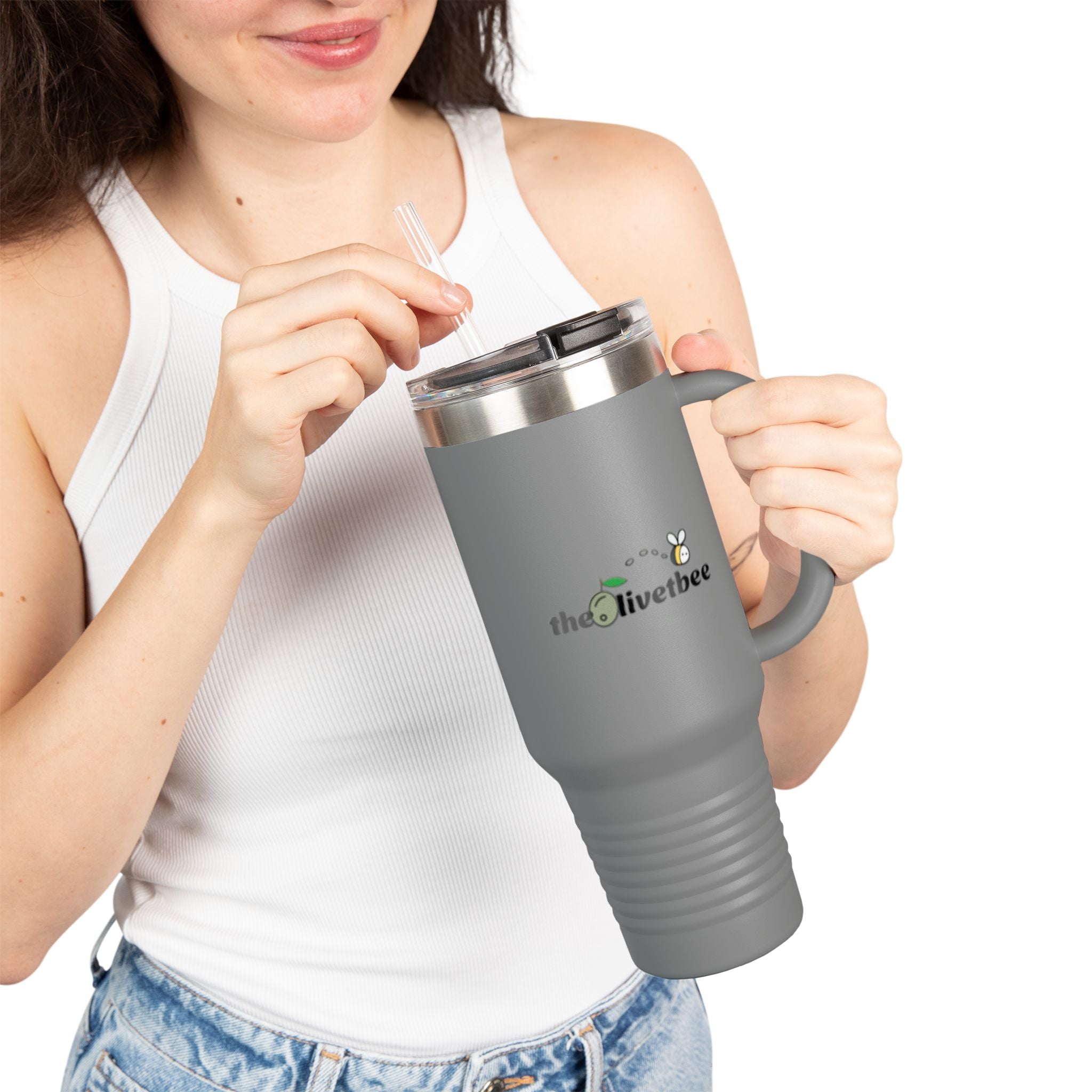 40oz Insulated Travel Mug — "theOlivetbee" Stainless Tumbler with Straw