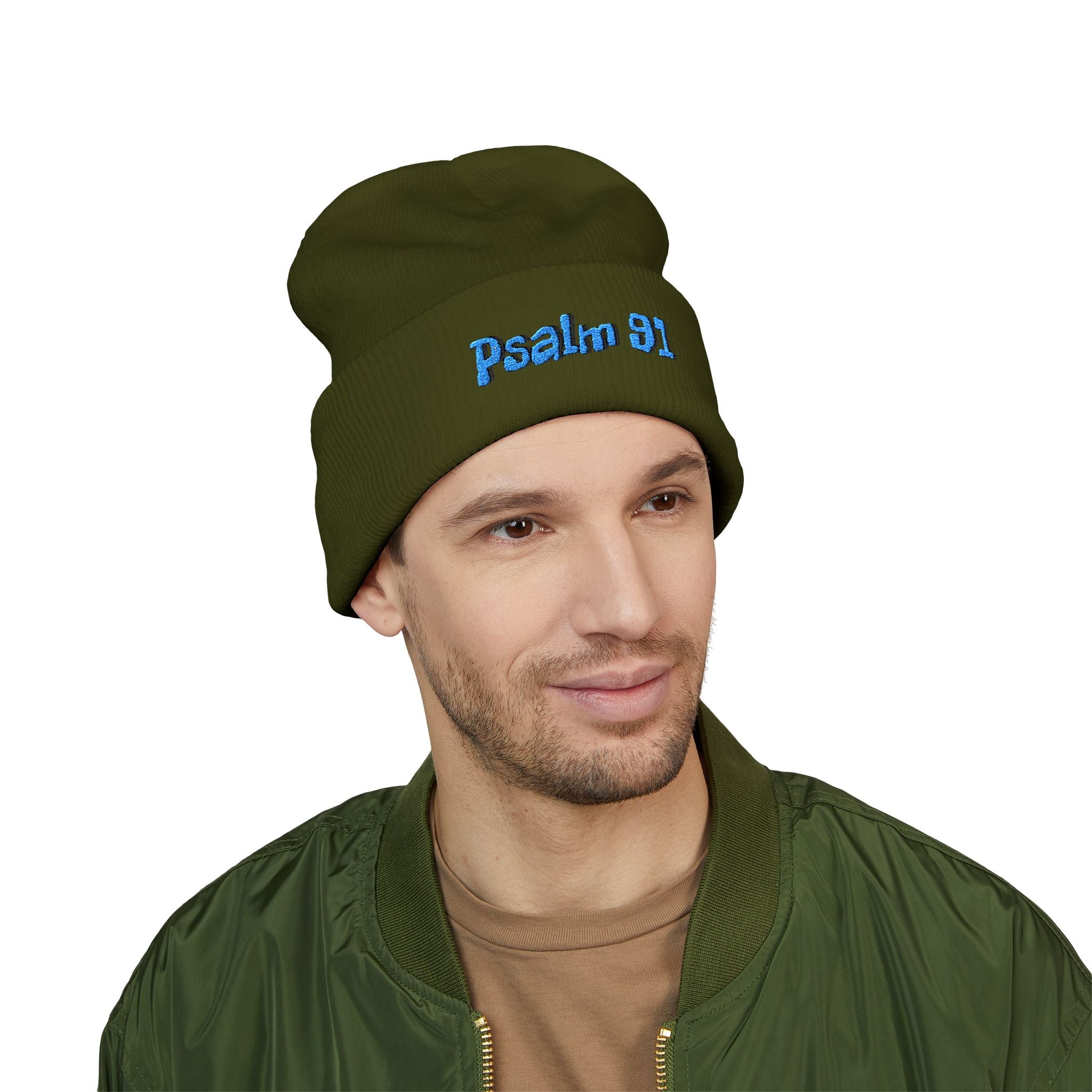Psalm 91 Embroidered Cuffed Beanie