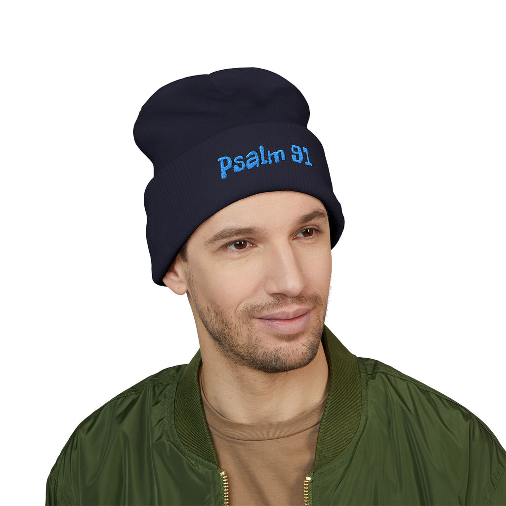 Psalm 91 Embroidered Cuffed Beanie